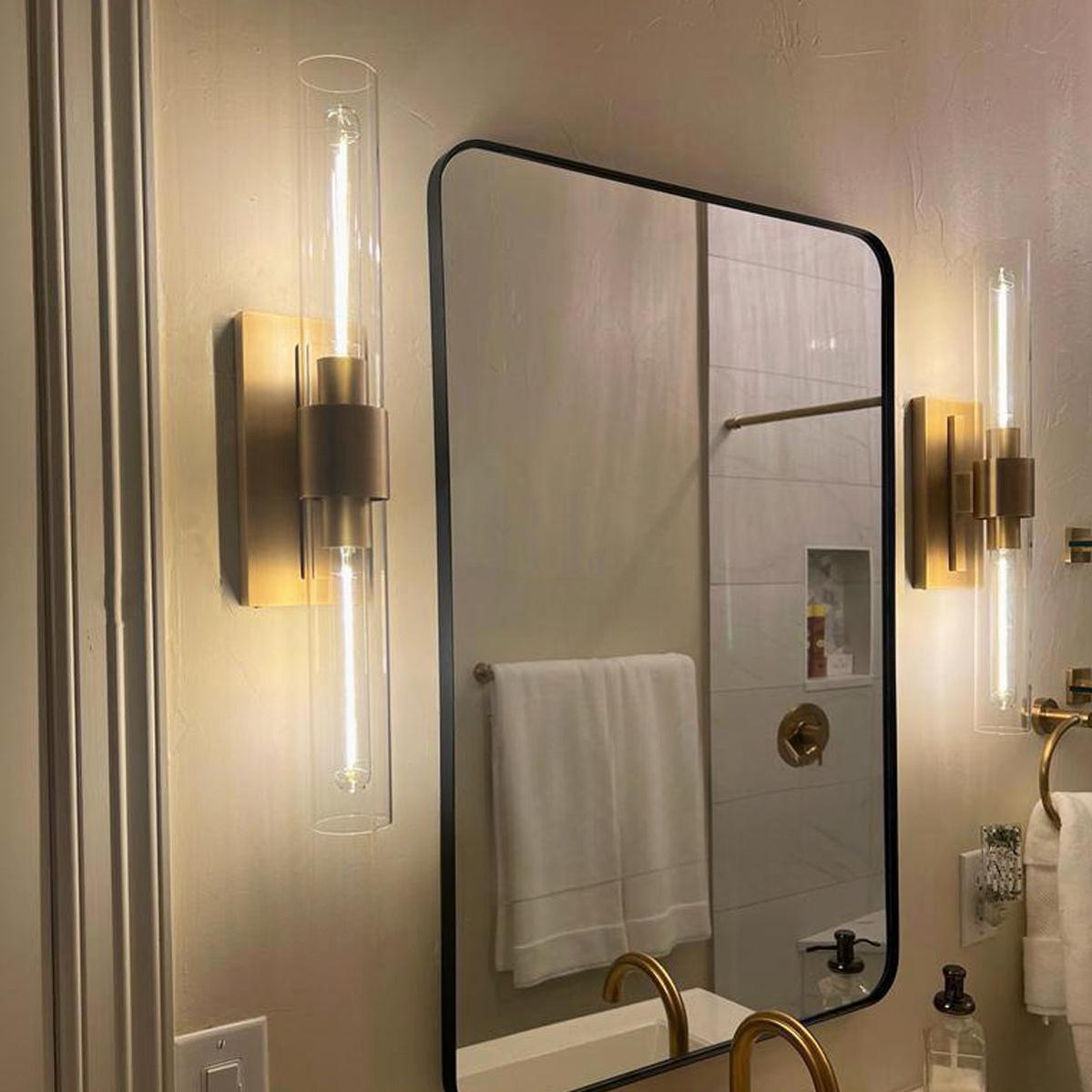 Modern Art Deco Linear Wall Sconce with Glass Cylinders, Elegant Steel Frame