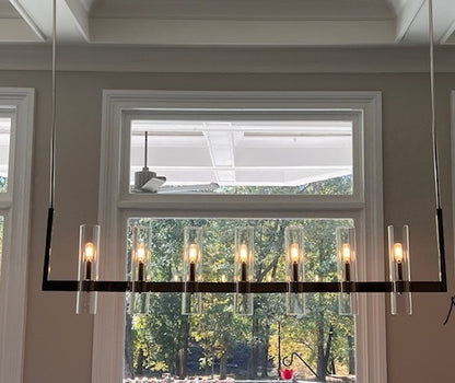 Crystalline Glass Shaded Modern Linear Chandelier 59''/ 71"