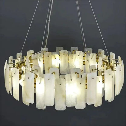 Abriel Modern Solid Brass Alabaster Round Chandelier For Living Room